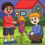 New Year Boys Launching Fireworks Outside in the Garden 🎆💥 Colored Example