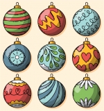 Nine Decorated Christmas Balls 🎄✨🎁 Colored Example
