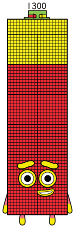Numberblock 1300: Tall Red Number with Yellow Top 🔢🟥🟨 Colored Example