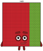 Numberblock 1400: Tall Red Number with Green Stripe 🔢📊 Colored Example