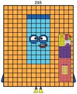 Numberblock 255 with a friendly face and playful design 🔢🧡😊 Colored Example
