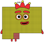 Numberblock 3100 with a Friendly Face and Crown 👑🔢😊 Colored Example