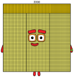 Numberblock 3300 with a friendly face and place-value pattern 🔢🧡 Colored Example