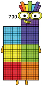 Numberblock 700 with rainbow hair and big yellow glasses 🌈👓😊 Colored Example