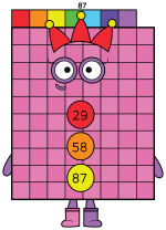 Numberblock 87 with a Rainbow Crown and Number Stack 🎭🎨 Colored Example