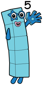 Numberblock Five, the friendly rock star who loves high fives and math adventures! 🎸🤘🌟 Colored Example