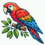 Parrot Bird on Branch with Leaves 🌿🌳🦜 Colored Example