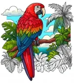 Parrot Macaw Bird in Jungle 🌿🌳🦜 Colored Example