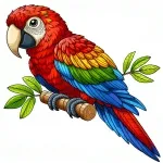 Parrot Scarlet Macaw on Tree Branch with Leaves 🦜🌿🍃 Colored Example