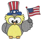 Patriotic Owl Holding American Flag with Uncle Sam Hat 🦉🇺🇸🎆🎩✨ Colored Example