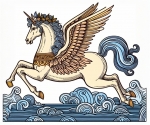 Ancient Greek Pegasus with Horn and Wings Above the Sea 🌊🦄 Colored Example