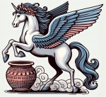 Ancient Greek Pegasus with Wings and Horn and Greek Pot 🏺🌸 Colored Example
