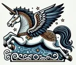 Ancient Greek Pegasus with Wings and Horn with Stars around 🌟🦄 🌟🦄 Colored Example