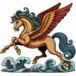 Ancient Greek Pegasus with Wings Jumping above the Waves 🌊🐎 Colored Example