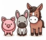 Pig Donkey Horse 🐷🐴🐮 Colored Example