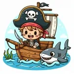 Pirate on Boat with Shark in the Sea 🏴‍☠️⛵🦈🌊 Colored Example