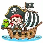 Pirate with Sword on Ship with Parrot ⚔️🏴‍☠️🦜 Colored Example
