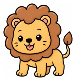 Playful Cute Lion with a Friendly Smile and Mane 🦁😊🐾 Colored Example