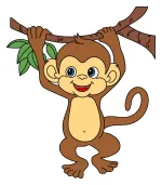 Playful Monkey Swinging from a Branch with a Smile 🐒🌿😊 Colored Example
