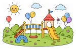 Playful Playground with Swing, Slide, and Balloon 🎈🌳 Colored Example
