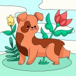 Playful Pup in the Flower Garden 🐶🌼🌞🐾 Colored Example