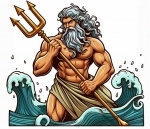Greek God Poseidon Standing with Trident in the Waves of the Sea 🌊🔱 Colored Example