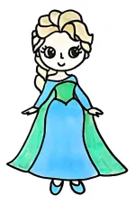Princess Elsa with a Magical Dress and Long Hair 👑💫🌟 Colored Example