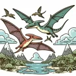 Pterosaurs Flying Dinosaurs above Mountains and Water 🦕🏞️✈️ Colored Example
