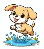 Puppy Jumping in Puddle of Water 🐾💦🐶 Colored Example