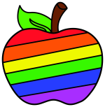 Rainbow Apple with Stem and Leaf 🍎🌈🍃 Colored Example