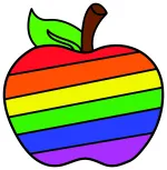 Rainbow Apple with Stem and Leaf 🍎🌈🍃 Colored Example