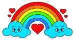 A cheerful rainbow with friendly clouds and a heart symbol 🌈💖😊 Colored Example
