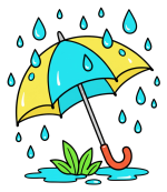 A Rainy Day with an Umbrella and Raindrops 🌧️🌿 Colored Example