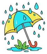 A Rainy Day with an Umbrella and Raindrops 🌧️🌿 Colored Example