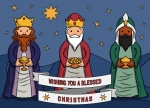 Reyes Magos Holding Gifts Wishing You a Blessed Christmas under the Starry Sky 🎄🌟🙏🎁 Colored Example