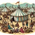 Roman Army Legion Tent Camp Soldiers around Round Tents with Pennants 🏕️🏛️ Colored Example