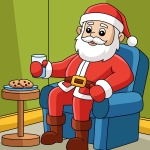 Jolly Santa Claus Relaxing with Drink and Cookies on Christmas Eve 🎅🍪☕🎄✨ Colored Example