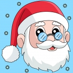 Head of Santa Wearing Glasses with Snowflakes in the Background 🎅👓❄️ Colored Example