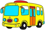 A School Bus with Friendly Features and Happy Passengers 🚌👧👦 Colored Example
