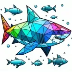 Shark in Low Poly Origami Style Surrounded by Fish 🦈🐠✨ Colored Example