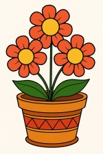 Simple Flowers in Pot with Zig-Zag Line Pattern 🌼🌱✨ Colored Example