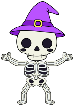 Cute Skeleton with a Witch Hat Celebrating Halloween 🎃👻💀 Colored Example