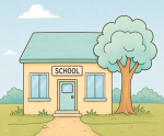 Small Country School Building🏫📚🌳 Colored Example