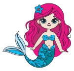 Smiling Mermaid with Long Hair and Starfish Accessory 🧜‍♀️🌊🌟🐚 Colored Example