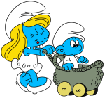 Smurfette pushing a trolley with a baby Smurf 👩‍👧🛒👶 Colored Example