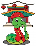 Snake in front of Chinese House with Lanterns - Chinese New Year 🐍🏮🎆🎊 Colored Example