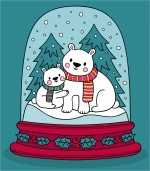 Snow Globe with Polar Bear and Cub Inside 🐻‍❄️🎄 Colored Example