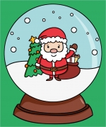 Santa Waving inside a Snow Globe with a Christmas Tree and a Bag filled with Gifts 🎅❄️🎄 Colored Example