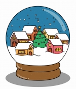 Snowglobe with Houses around Christmas Tree 🌨️🎄🏠✨❄️ Colored Example