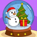 Magical Snow Globe Featuring a Cheerful Snowman Next to a Decorated Christmas Tree with a Wrapped Present ❄️🎄🎁 Colored Example